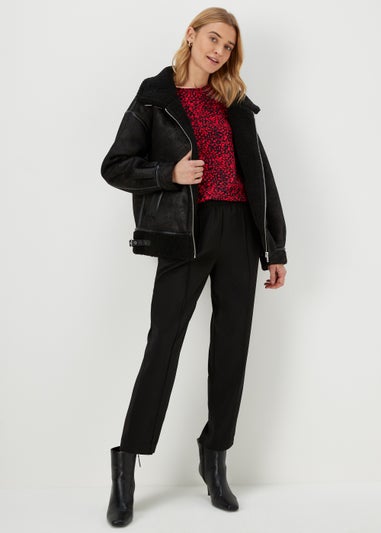 Red Mark Making Print Long Sleeve Bubble Top