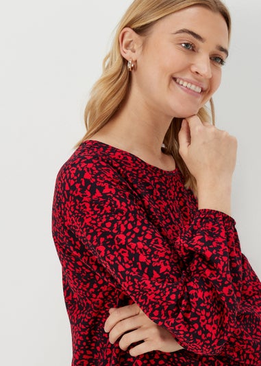 Red Mark Making Print Long Sleeve Bubble Top