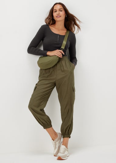 Black Henley Ribbed Long Sleeve Top