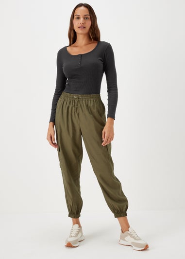 Black Henley Ribbed Long Sleeve Top