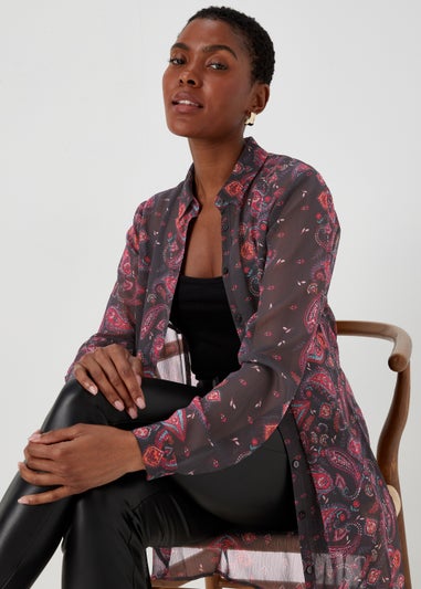 Black Paisley Super Longline Blouse