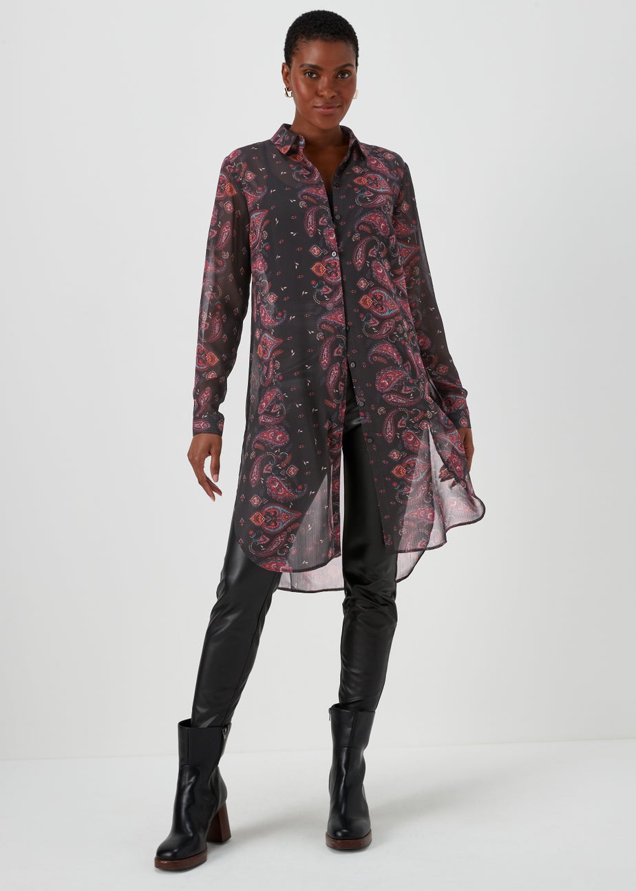 Black Paisley Super Longline Blouse