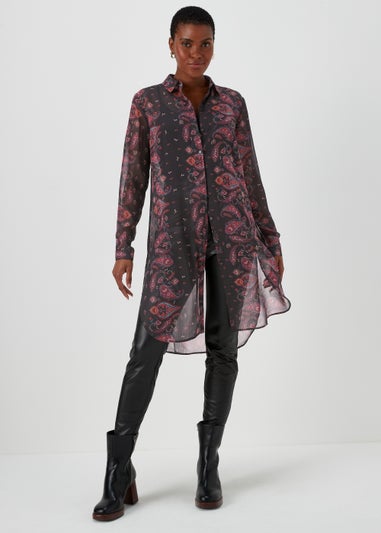 Black Paisley Super Longline Blouse