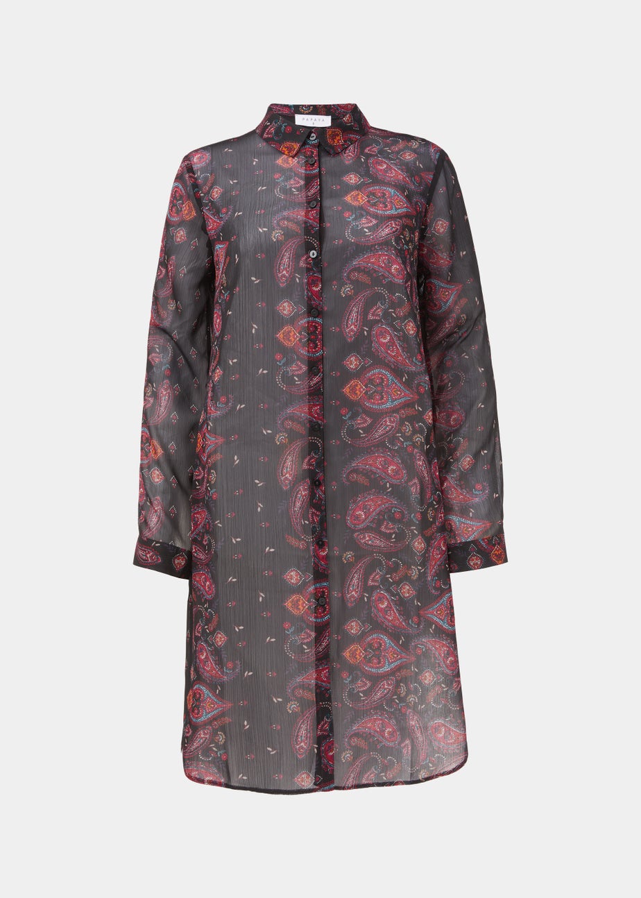 Black Paisley Super Longline Blouse