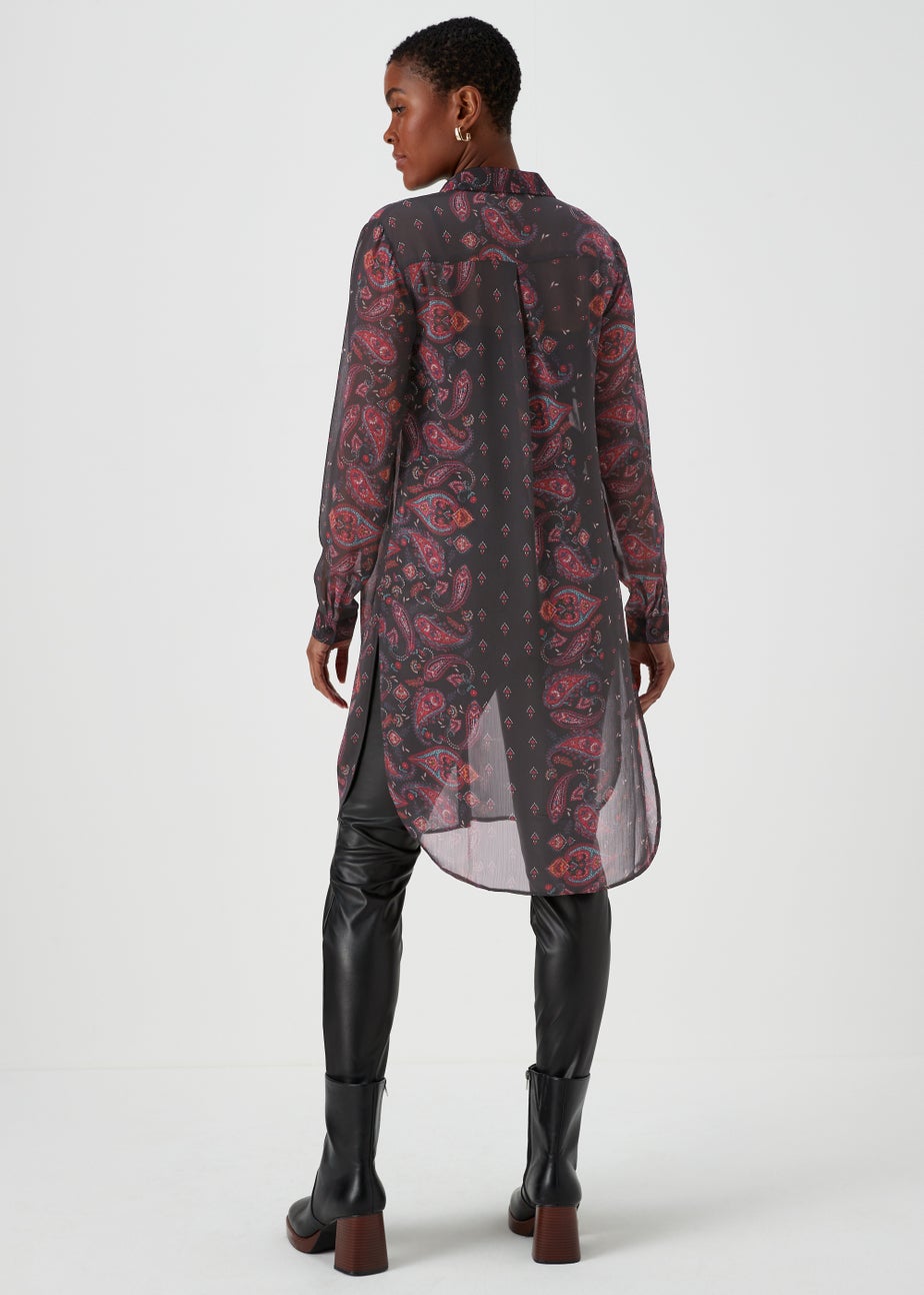 Black Paisley Super Longline Blouse
