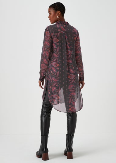 Black Paisley Super Longline Blouse