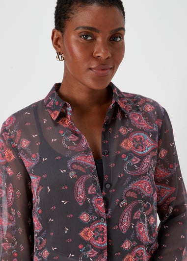 Black Paisley Super Longline Blouse