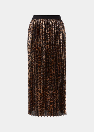 Gold Animal Print Plisse Midi Skirt
