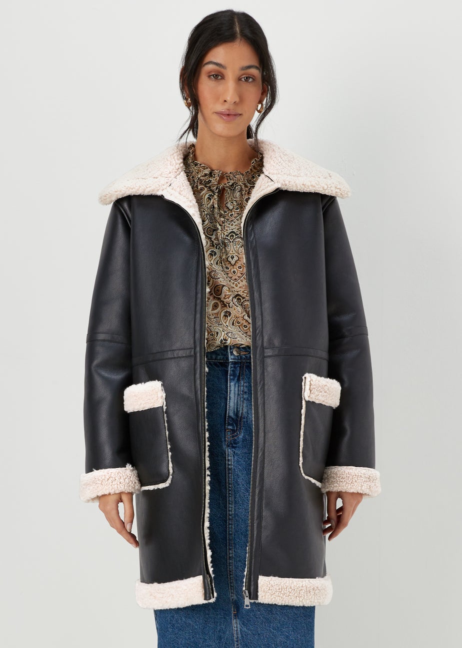 Black Shearling Aviator Coat