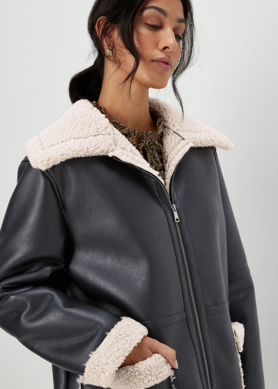 Black Shearling Aviator Coat