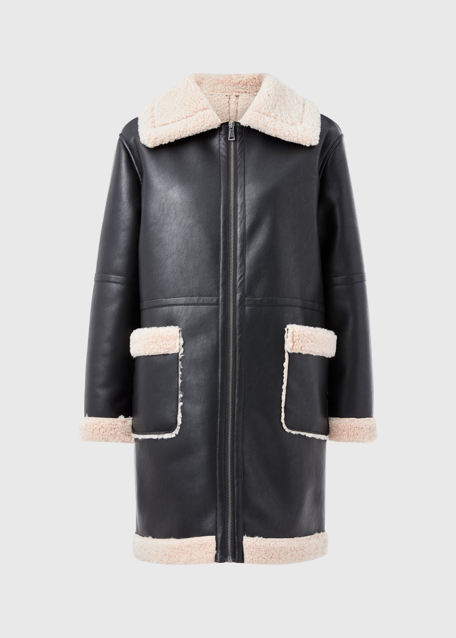 Black Shearling Aviator Coat