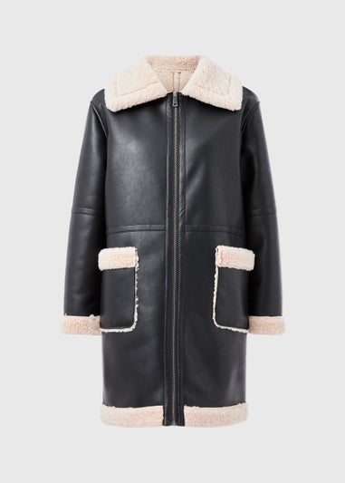 Black Shearling Aviator Coat