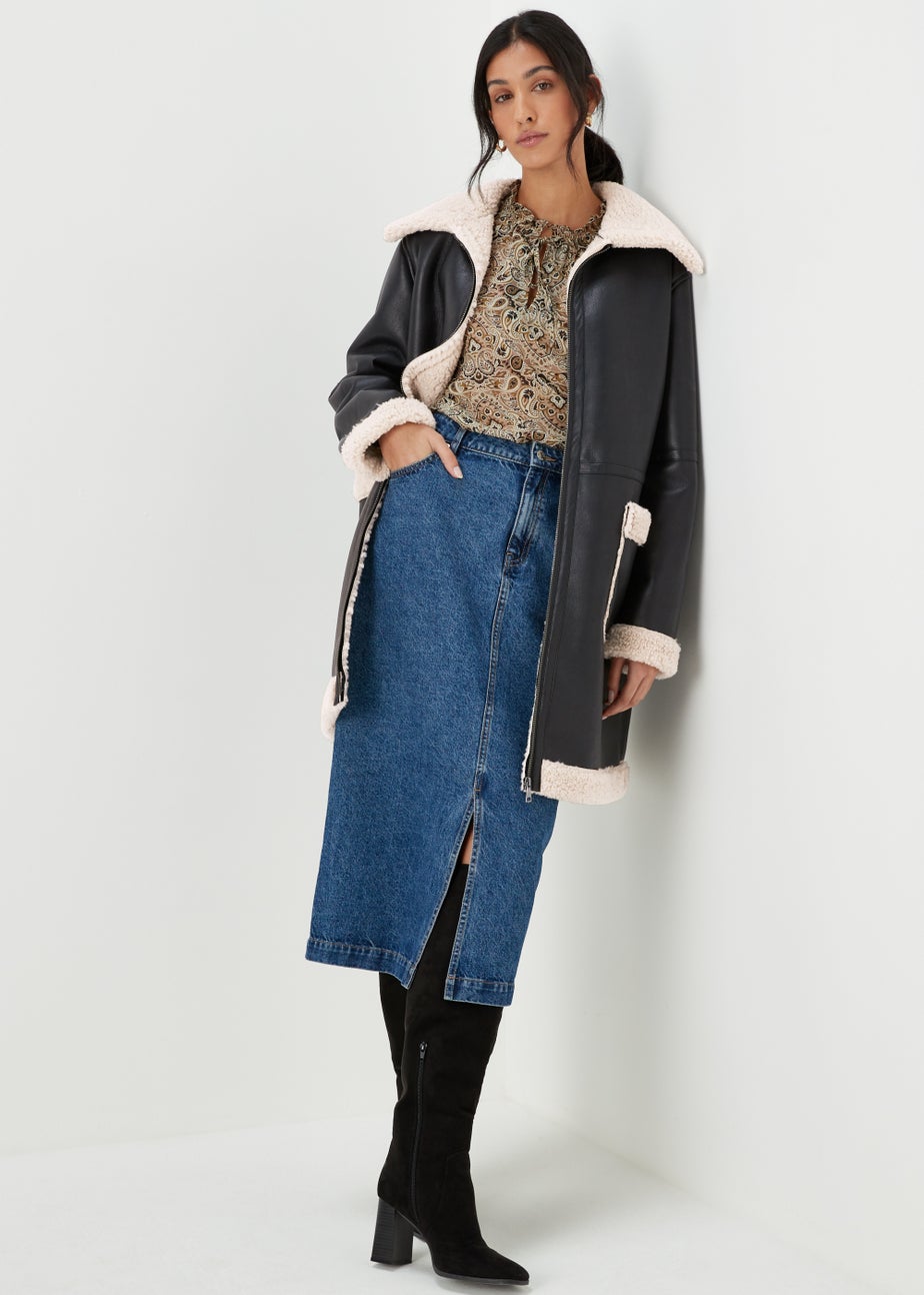 Black Shearling Aviator Coat