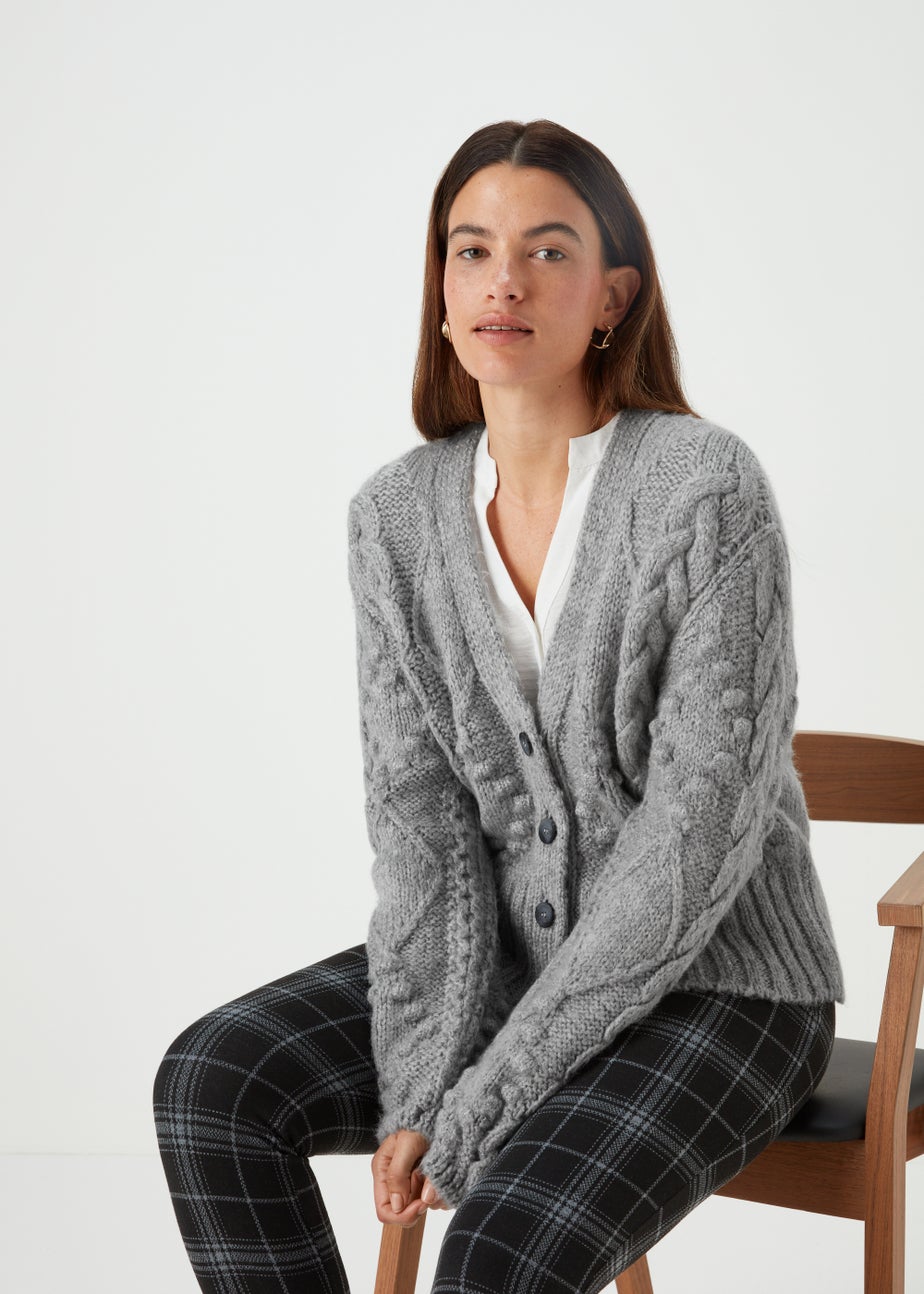 Grey Cable Knit Cardigan