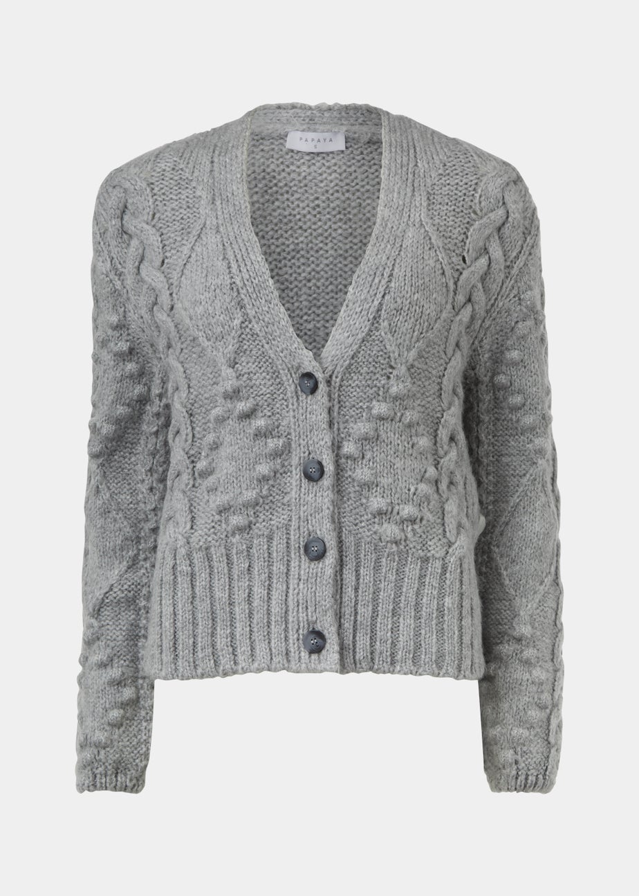 Grey Cable Knit Cardigan