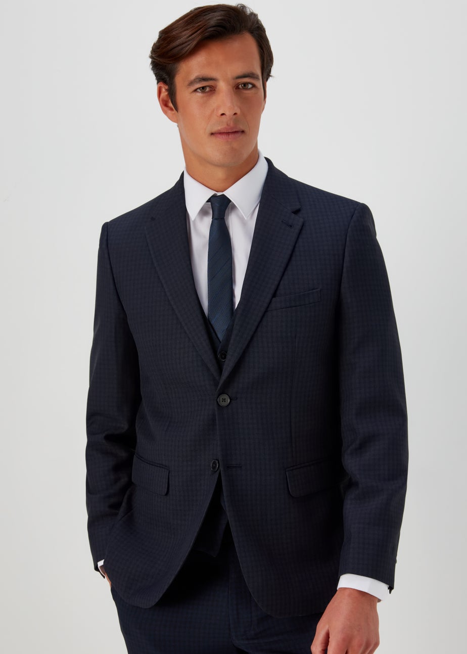 Taylor & Wright Tyne Navy Check Tailored Fit Suit Jacket