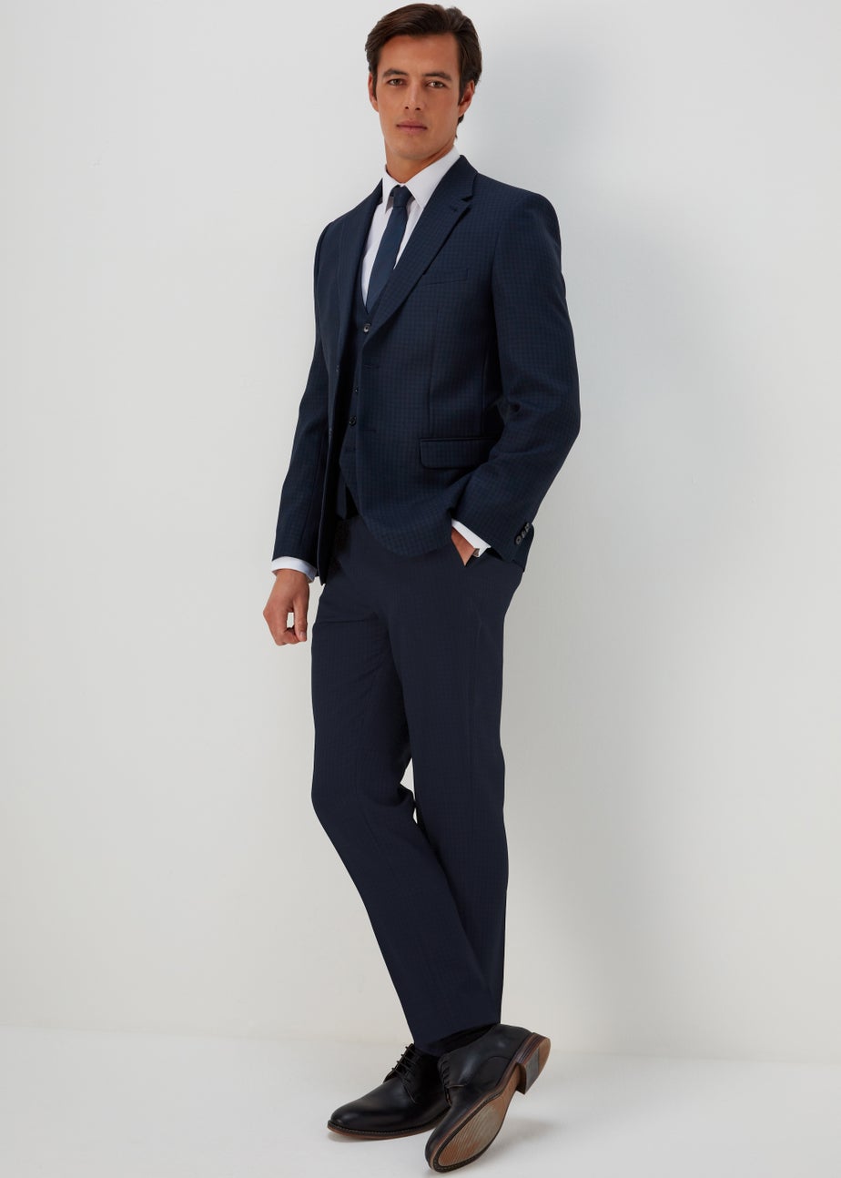 Taylor & Wright Tyne Navy Check Tailored Fit Trousers