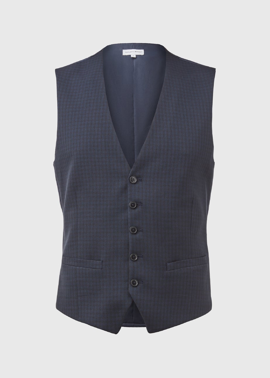 Taylor & Wright Tyne Navy Check Suit Waistcoat