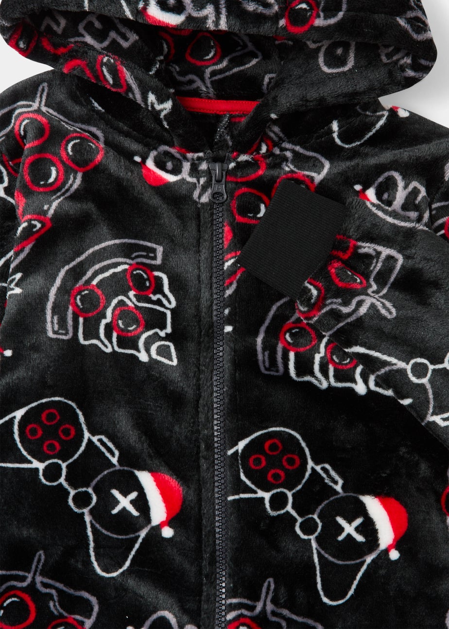 Boys Black Christmas Pizza Onesie (4-13yrs)