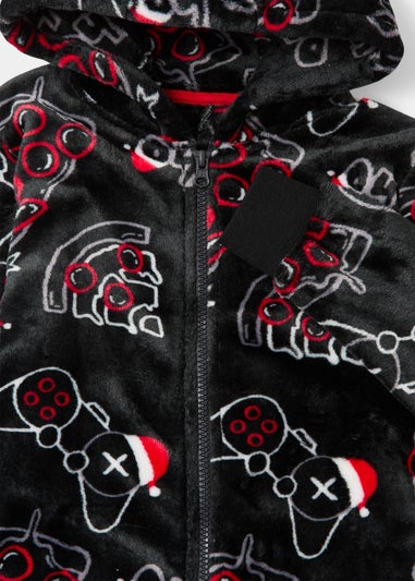 Boys Black Christmas Pizza Onesie (4-13yrs)