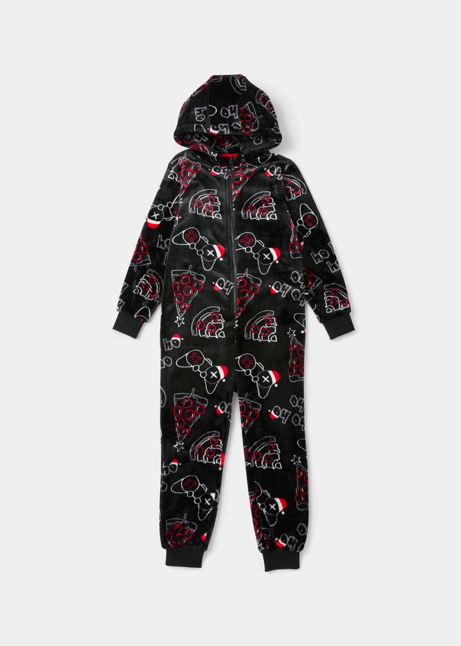 Boys Black Christmas Pizza Onesie (4-13yrs)