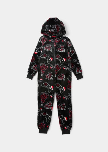 Boys Black Christmas Pizza Onesie (4-13yrs)