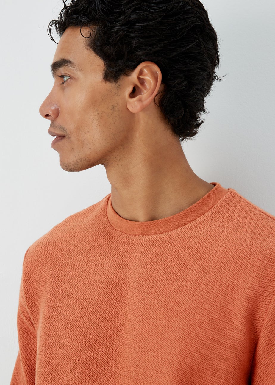 Orange Textured Crew Neck Sweatshirt