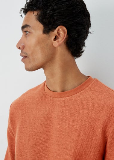 Orange Textured Crew Neck Sweatshirt