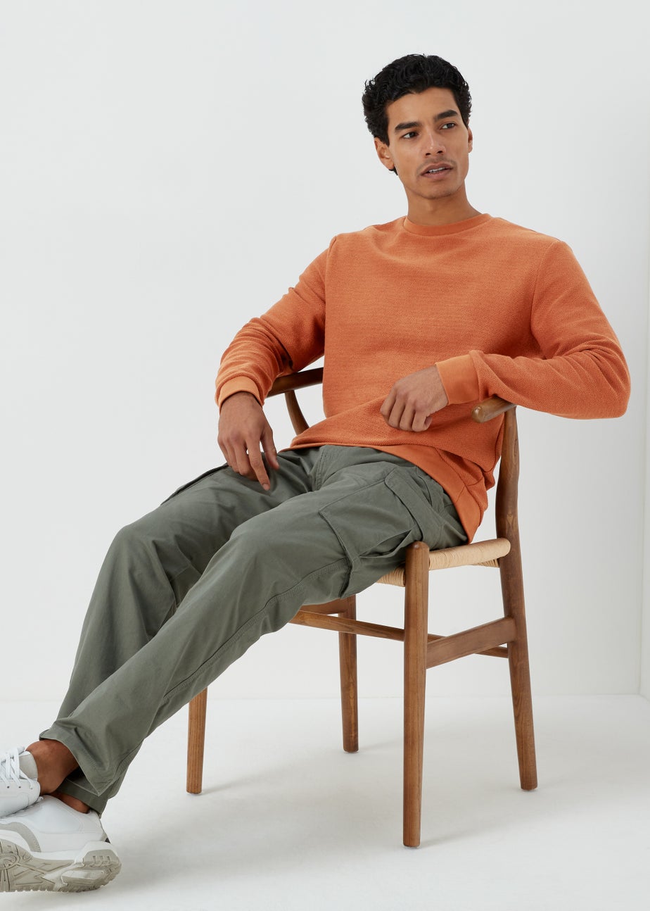Orange Textured Crew Neck Sweatshirt