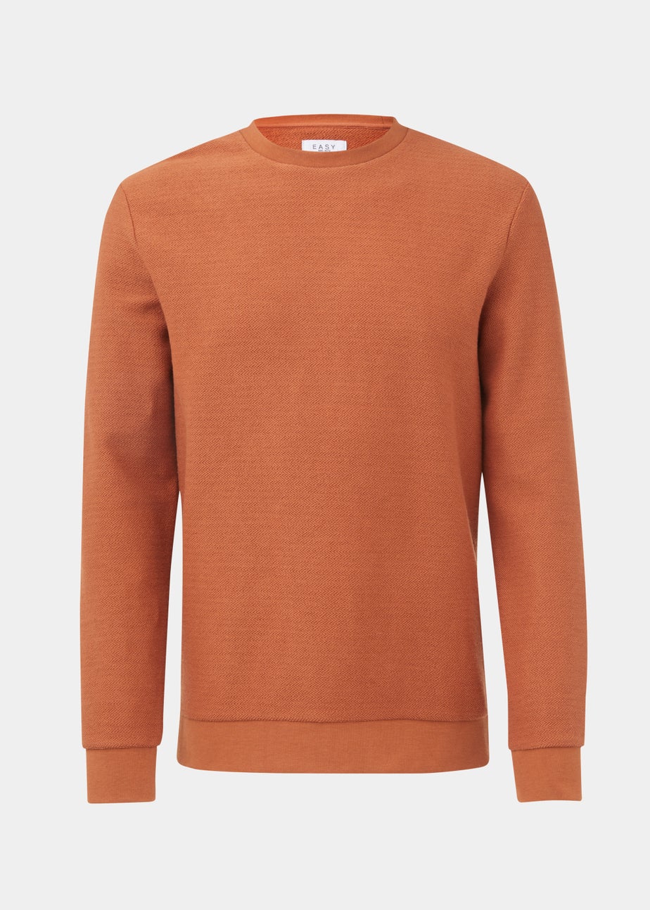 Orange Textured Crew Neck Sweatshirt
