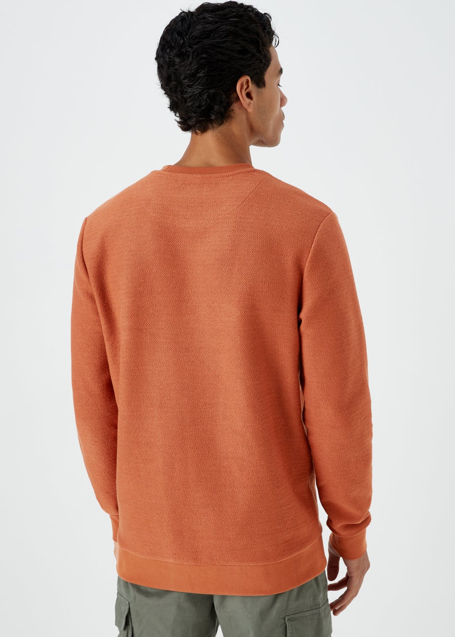 Orange Textured Crew Neck Sweatshirt