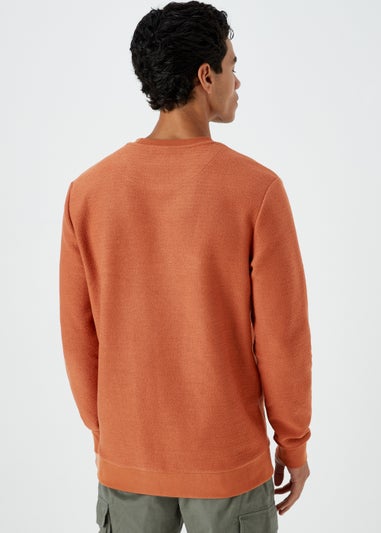 Orange Textured Crew Neck Sweatshirt