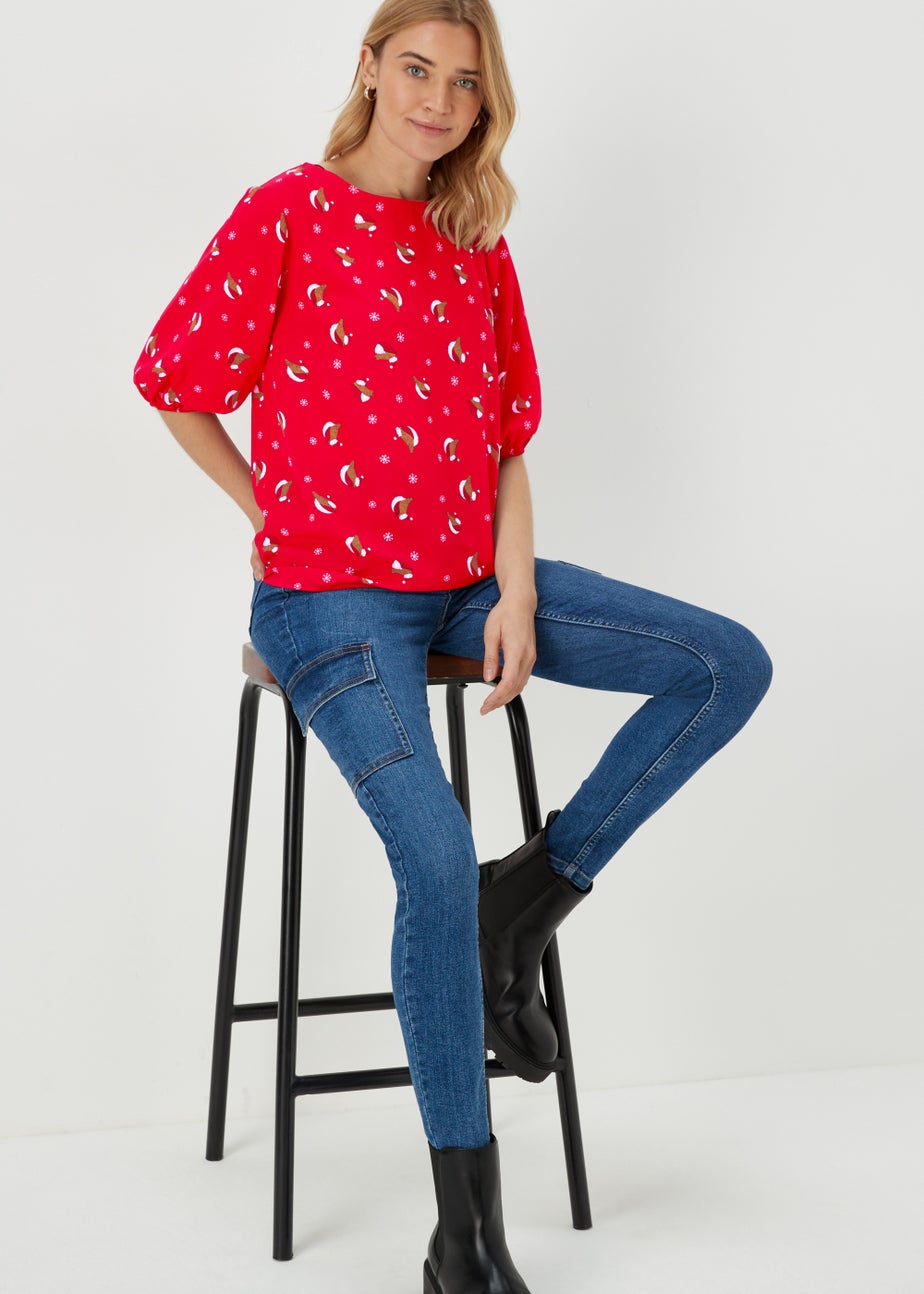 Red Christmas Robin Print Box Top