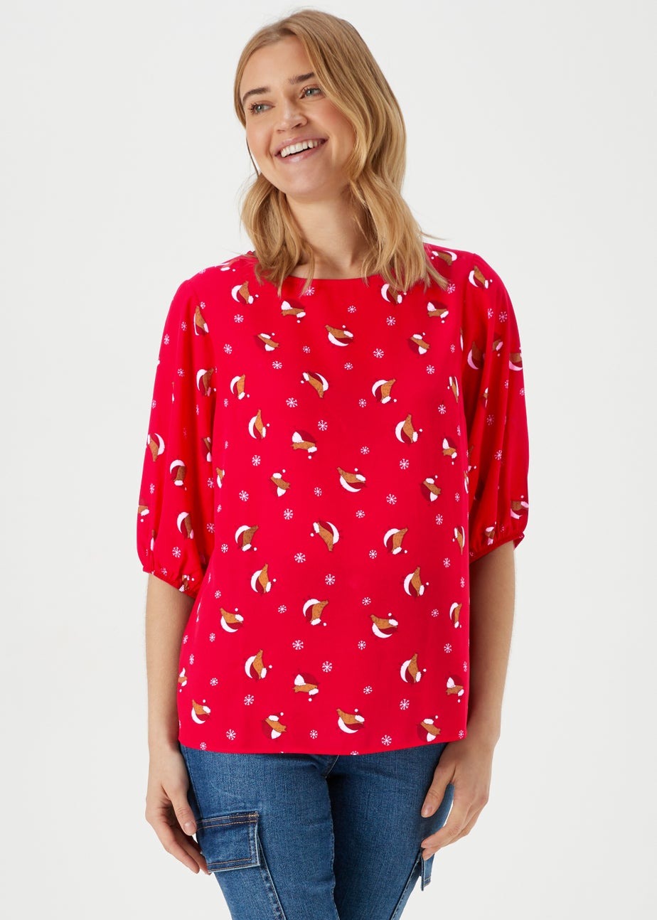 Red Christmas Robin Print Box Top