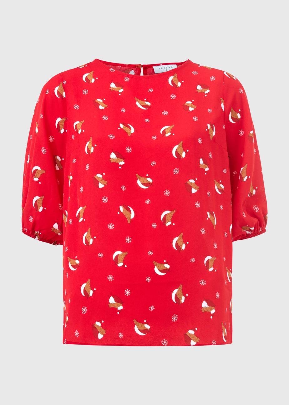 Red Christmas Robin Print Box Top