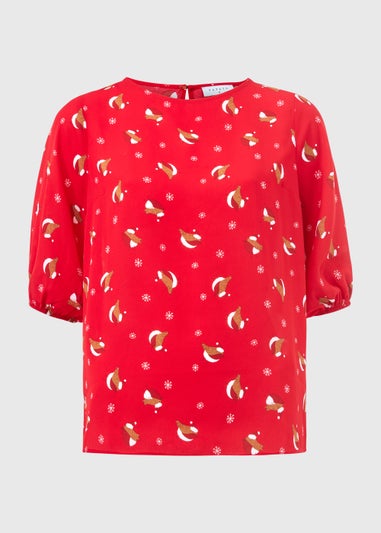 Red Christmas Robin Print Box Top