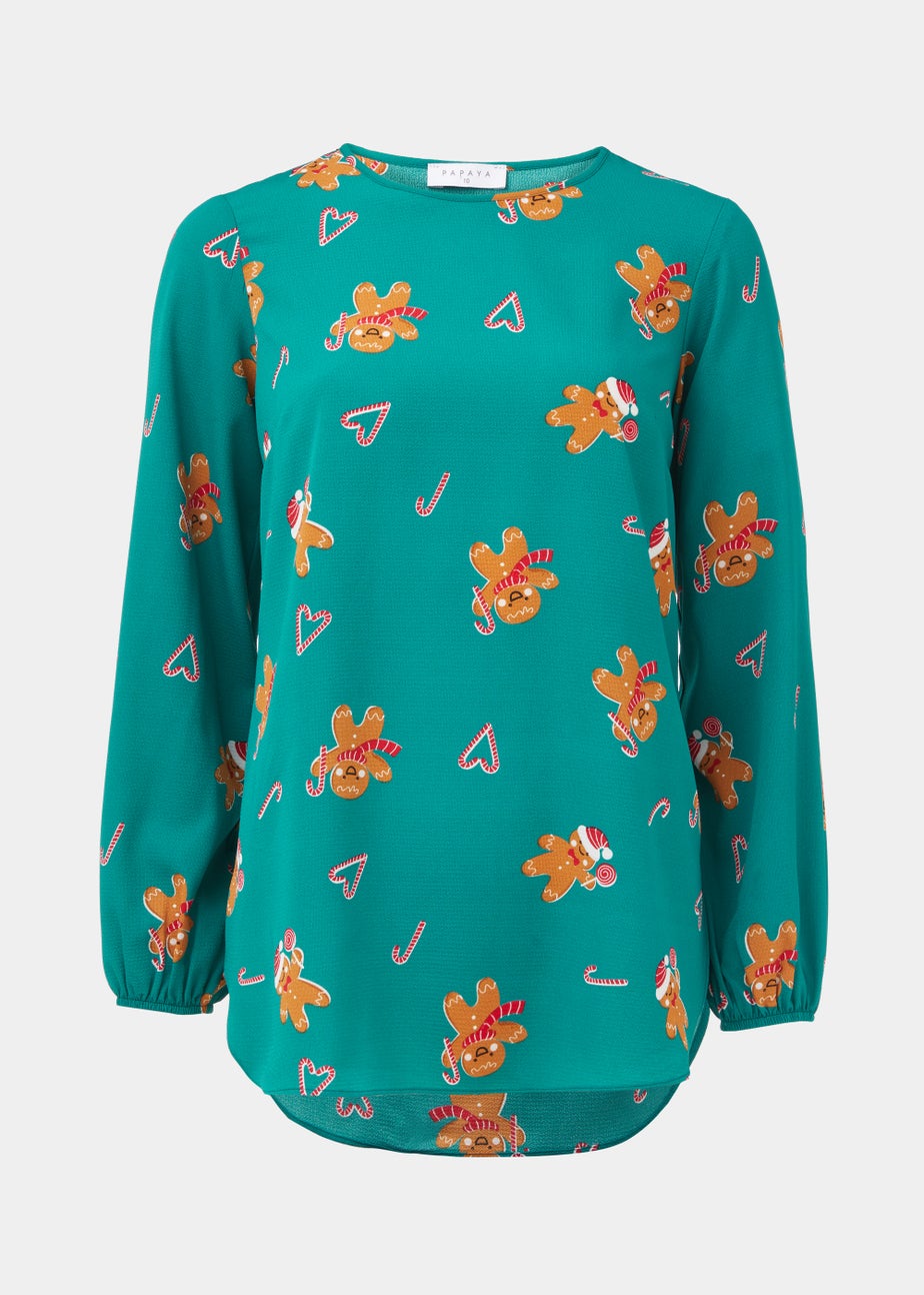 Teal Christmas Gingerbread Bubble Box Top