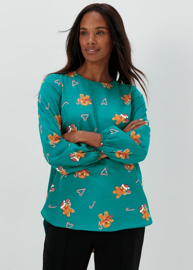 Teal Christmas Gingerbread Bubble Box Top