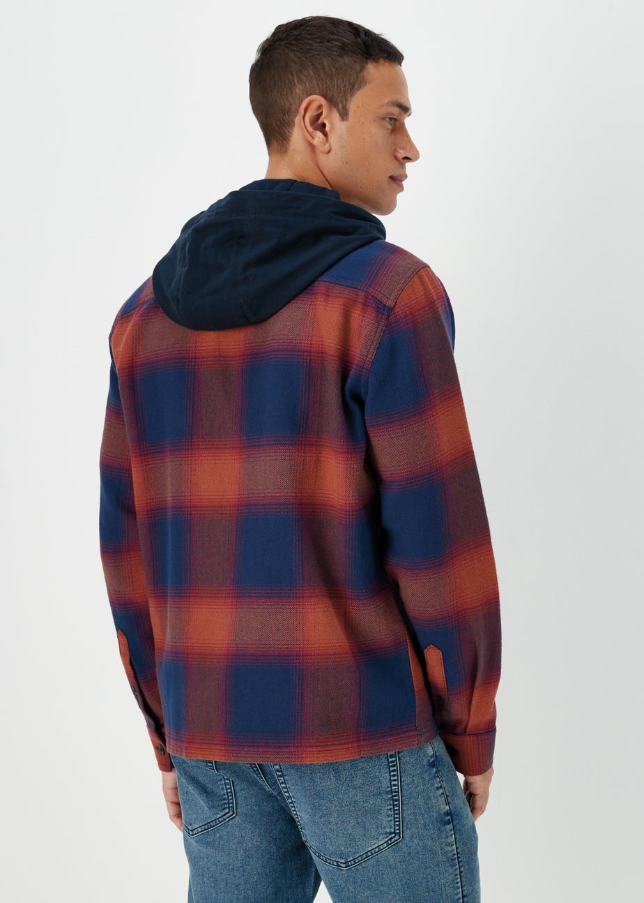 Burgundy Hooded Brushed Check Shirt