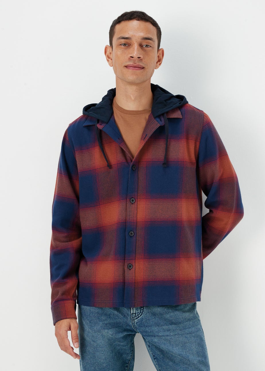 Burgundy Hooded Brushed Check Shirt