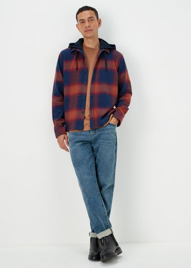 Burgundy Hooded Brushed Check Shirt