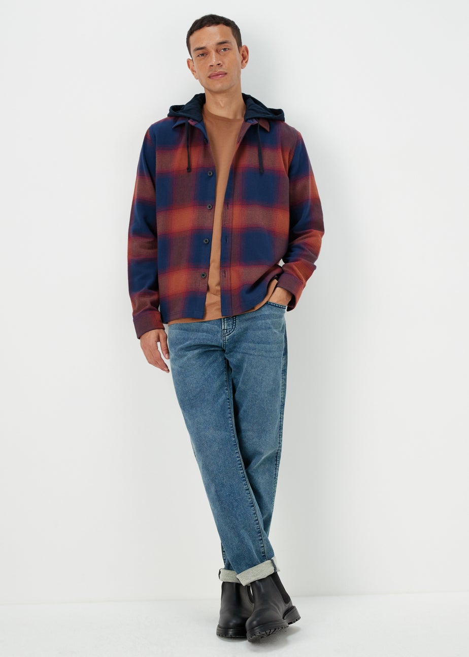 Burgundy Hooded Brushed Check Shirt