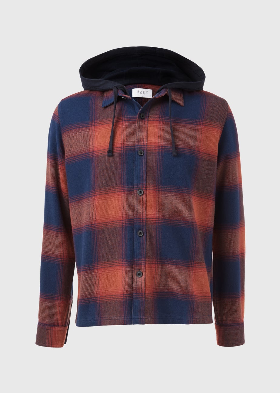 Burgundy Hooded Brushed Check Shirt
