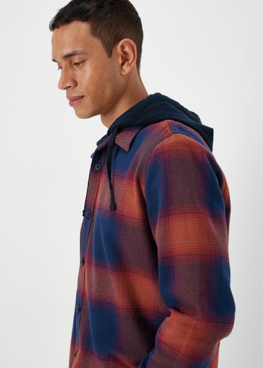 Burgundy Hooded Brushed Check Shirt