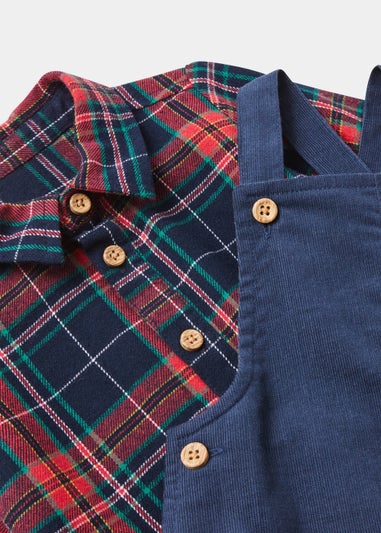 Baby Navy Cord Dungarees & Check Shirt Bodysuit Set (Newborn-23mths)