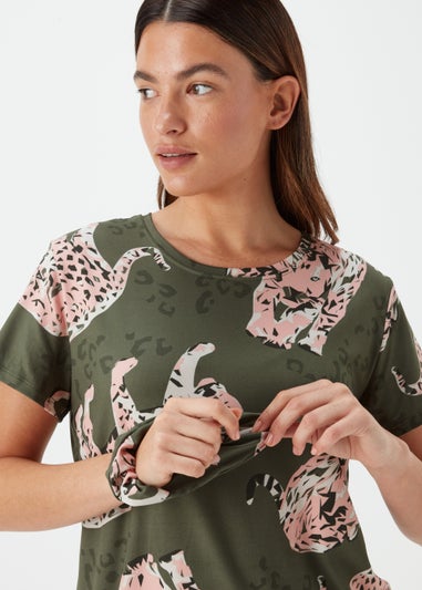 Khaki Leopard Print Short Pyjama & Scrunchie Set