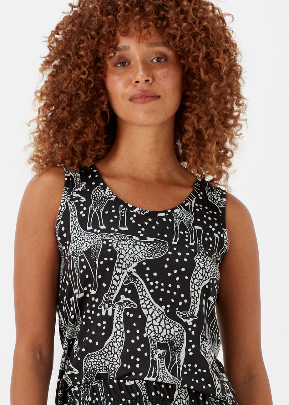 Black Giraffe Print Pyjama Set