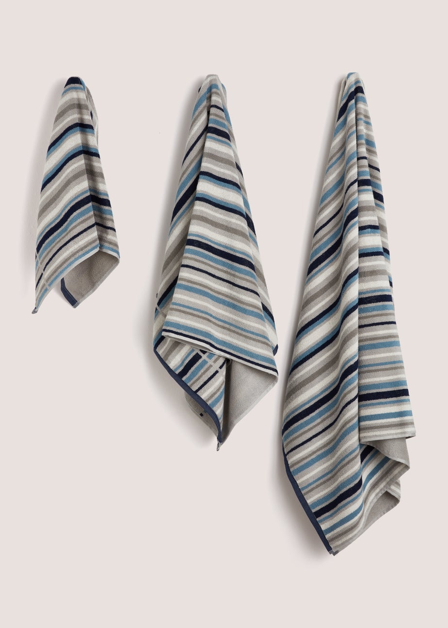 Navy Stripe Print Towels