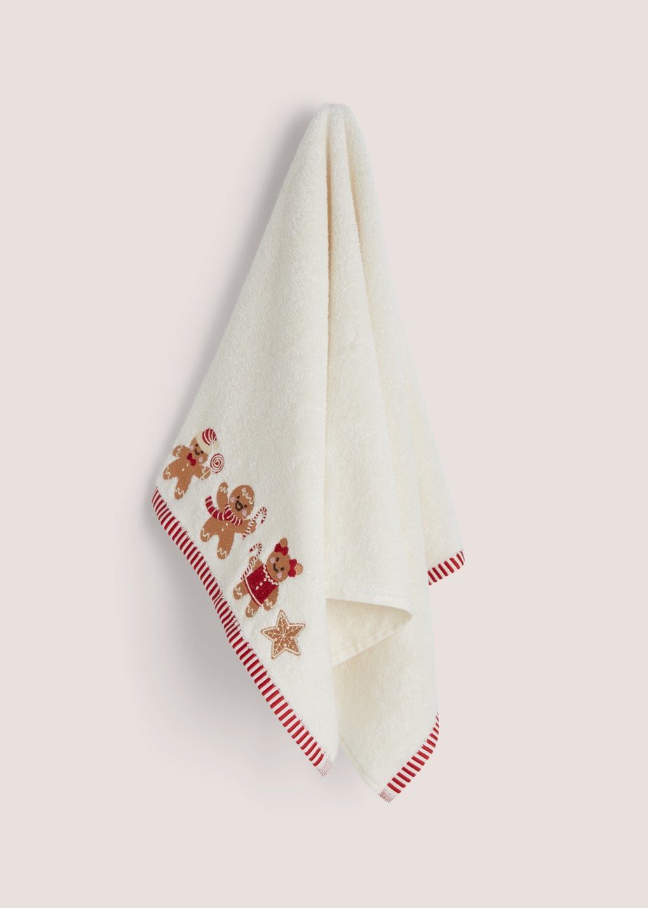 White Christmas Gingerbread 100% Cotton Hand Towel (50cm x 80cm)