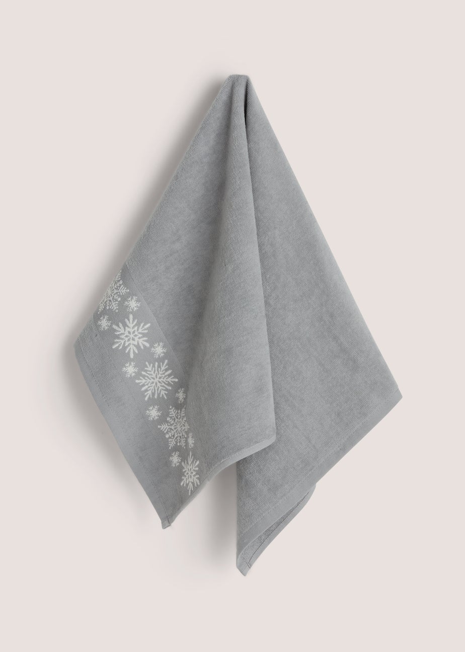 Grey Christmas Snowflake 100% Cotton Hand Towel (45cm x 75cm)